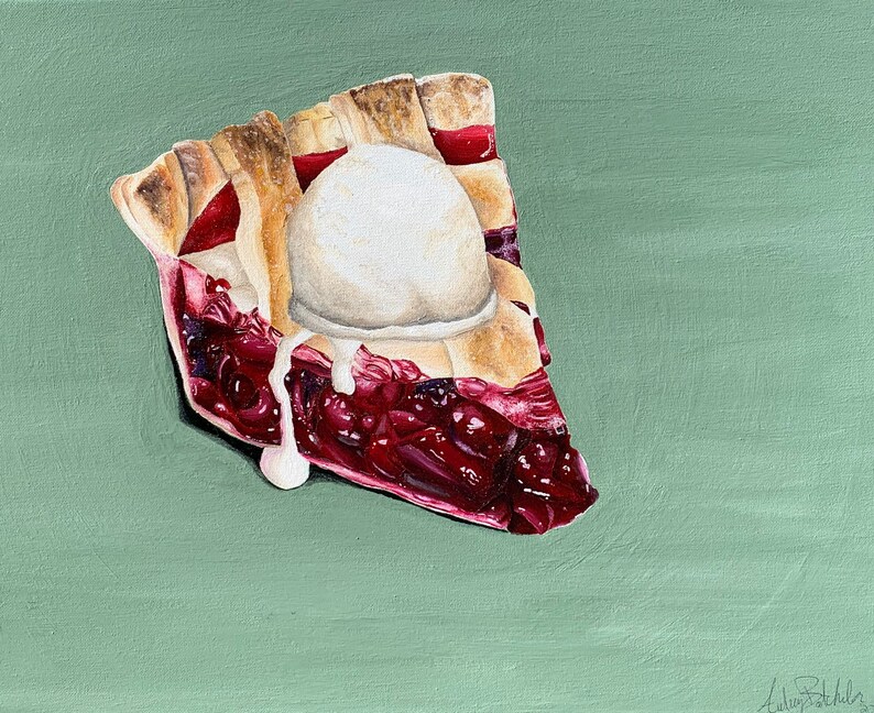 Cherry Pie, Pie, Food Painting, Food Art, Kitchen Art, Dessert Art, Home Decor Art, Kitchen Wall Art, Original Art, Original Painting image 2