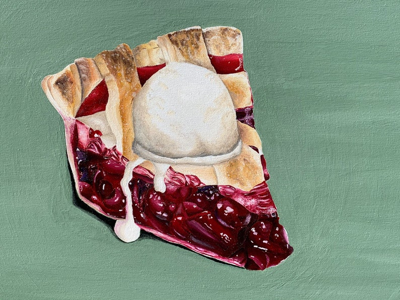 Cherry Pie, Pie, Food Painting, Food Art, Kitchen Art, Dessert Art, Home Decor Art, Kitchen Wall Art, Original Art, Original Painting image 1