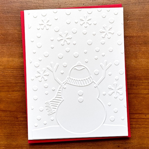 Ships Fast 8 Christmas Cards, Holiday Cards, Embossed Snowman Card Set, Christmas Note Cards, Handmade Greeting Cards