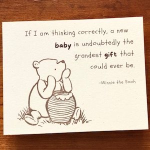 Winnie the Pooh New Baby Cards, Pregnancy Congratulations Note Card, Classic Pooh Bear Baby Shower Card, Handmade Newborn Greeting Cards
