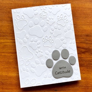 Cat Paw Print Thank You Cards, Pet Sitting Thank You, Veterinary Thanks,  from the Cat, New Kitten, Kitty, White Embossed Handmade Card