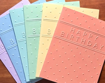 Happy Birthday Card Set of 6 With Inside Sentiment, Embossed Bday Notes, Birthday Stationary, Pastel Handmade Embossed Cards