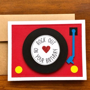 More Sentiment Choices Personalized Birthday Card, Record Player Birthday Card, Music lover Album Collection Pun, Handmade Greeting Cards