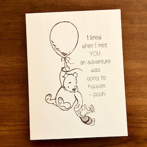 Winnie the Pooh & Piglet Friendship Card, Handmade Classic Pooh Bear Quote Note Cards, Anniversary Greeting Card for Husband or Wife