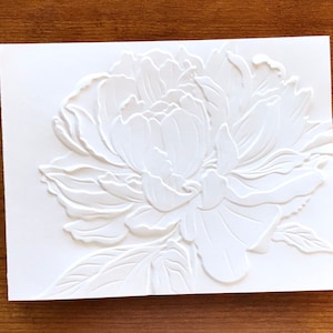 3D Embossed White Peony Flower Note Card Set, Floral Card Set, Blank Botanical Writing Stationery, 8 All Occasion Handmade Greeting Cards