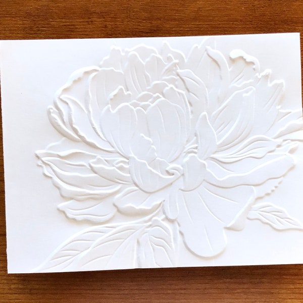 3D Embossed White Peony Flower Note Card Set, Floral Card Set, Blank Botanical Writing Stationery, 8 All Occasion Handmade Greeting Cards