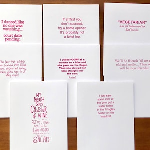 8 Funny Cards, Blank All Occasion Adult Humor Card Pack Set, Sarcastic Humorous Stationery, Handmade Variety Pack, Snarky Joke Greeting Card