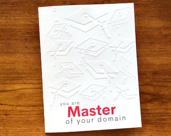 Funny Masters Degree Graduation Card, Master of your Domain Grad Card, Congratulations College Graduate, Embossed Handmade Greeting Cards