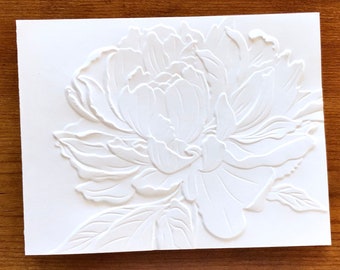 3D Embossed White Peony Flower Note Card Set, Floral Card Set, Blank Botanical Writing Stationery, 8 All Occasion Handmade Greeting Cards