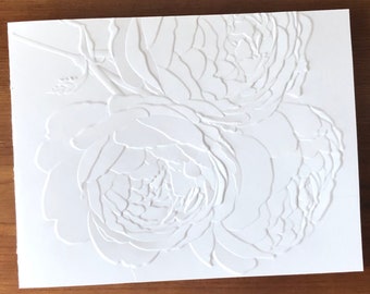 8 3D Embossed White Ambridge Rose Flower Cards, Floral Bouquet Note Card Set, Botanical Stationery, All Occasion, Handmade Greeting Cards