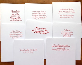 8 Funny All Occasion Cards, Blank Adult Humor Card Pack Set, Assorted Bulk Stationery, Handmade Variety Pack Sarcastic Joke Greeting Cards