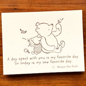 Winnie the Pooh Favorite Day Quote Friendship Card, Classic Pooh Bear & Piglet Note Card, Anniversary or Friendship, Handmade Greeting Cards