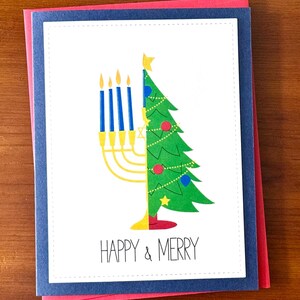Happy & Merry Chrismukkah Card, Half Christmas and Half Hanukkah Holiday Card, Mixed Holidays Celebration Handmade Greeting Cards