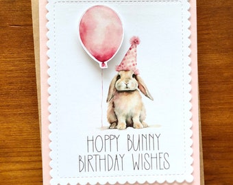 3D Cute Happy Birthday Bunny Card, Birthday Rabbit Card for Child or Grandma, Pun Card for a Girl, Handmade Greeting Cards