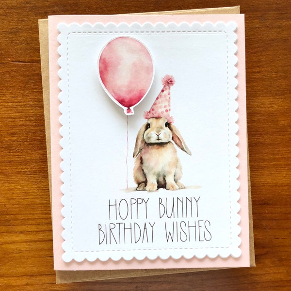 3D Cute Happy Birthday Bunny Card, Birthday Rabbit Card for Child or Grandma, Pun Card for a Girl, Handmade Greeting Cards