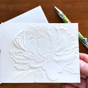 3D Embossed White Peony Flower Note Card Set, Floral Card Set, Blank ...