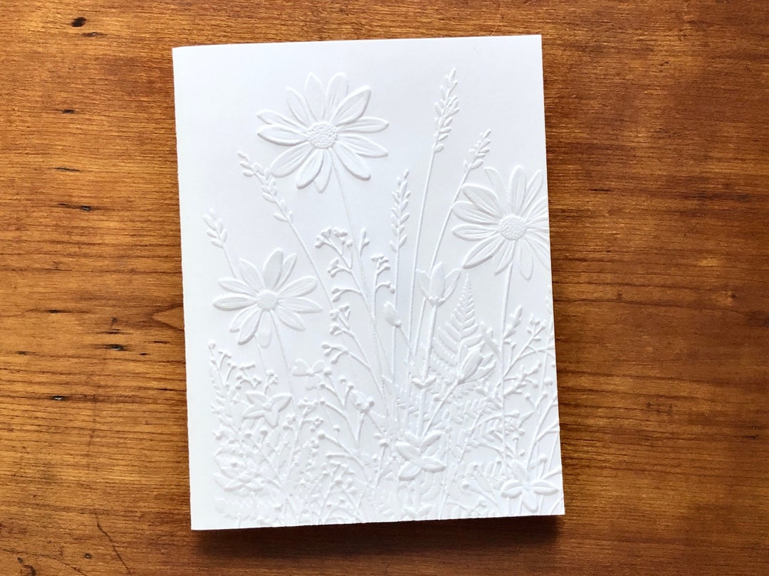 8 3D Embossed Floral Note Card Set, White Blank Botanical Cottagecore ...
