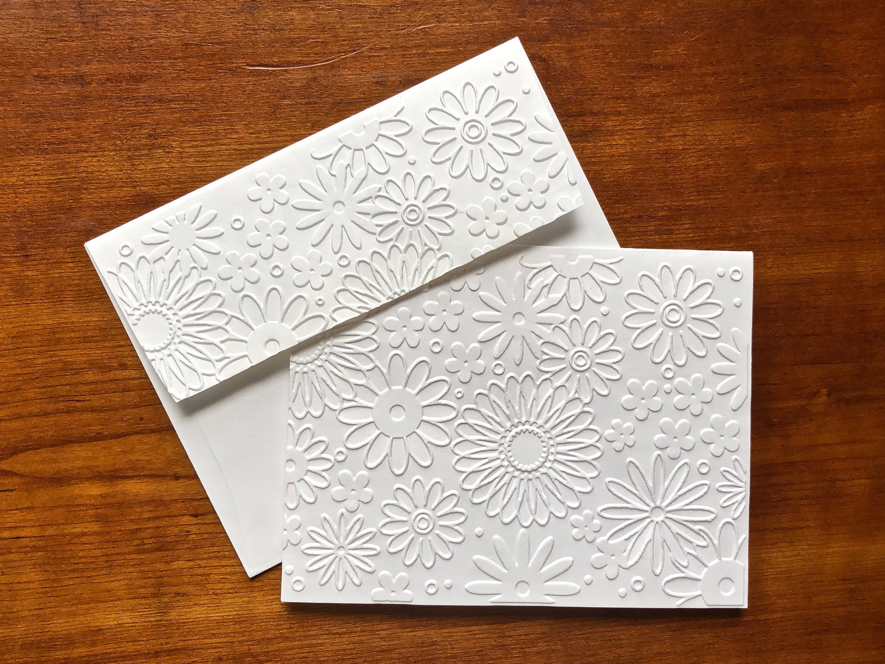 8 3D White Embossed Daisy Cards, Floral Note Card Set, Blank Botanical ...