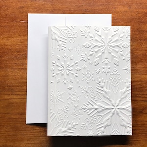 8 3D Embossed Snowflake Christmas Cards, White Winter Holiday Cards Set, Handmade Elegant Christmas Greeting Cards, Textured Snow Stationery image 2