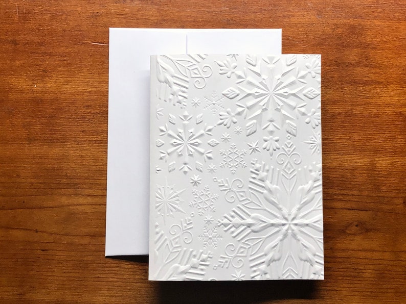 8 3D Embossed Snowflake Christmas Cards, White Winter Holiday Cards Set, Handmade Elegant Christmas Greeting Cards, Textured Snow Stationery image 2