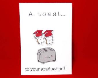 Funny Graduation Card, Customized Hat Color, Graduation Card, A Toast to Your Graduation, Food Pun Card, High School, College, Handmade Card
