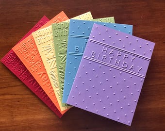 Happy Birthday Embossed Card Set of 6, Birthday Note Card Set, Bday Stationery Notes, Handmade Blank Greeting Cards