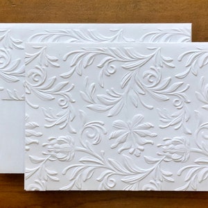 8 3D Floral Cards, White Embossed Flower Note Card Set, Blank Botanical ...