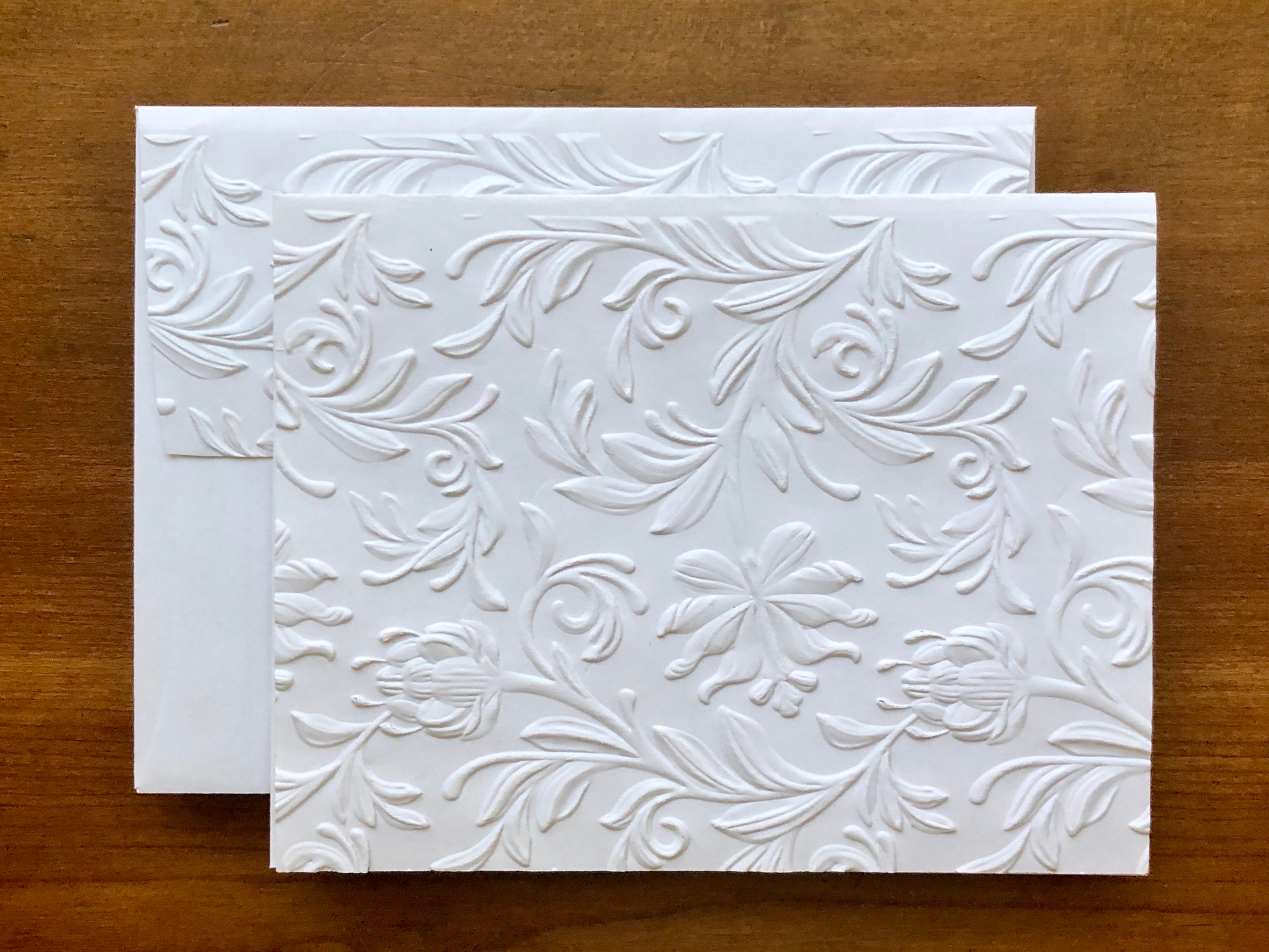 8 3D Floral Cards, White Embossed Flower Note Card Set, Blank Botanical ...