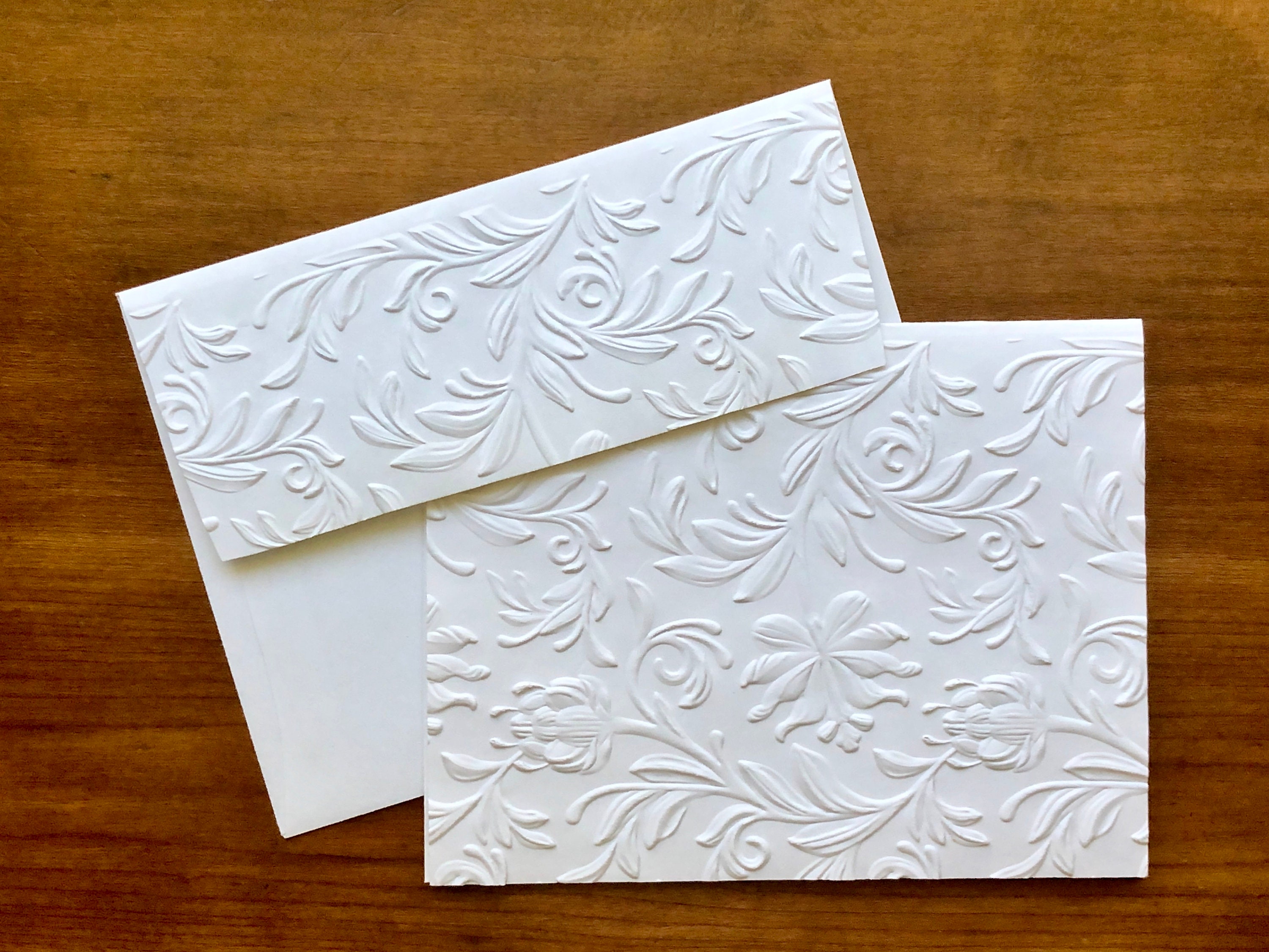 8 3D Floral Cards, White Embossed Flower Note Card Set, Blank Botanical ...