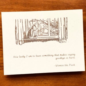 Winnie the Pooh Retirmement Cards, Saying Goodbye Note Card, Pooh Bear Missing You Card, Moving Away, Sympathy, Handmade Greeting Cards