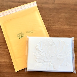 3D Embossed White Peony Flower Note Card Set, Floral Card Set, Blank ...