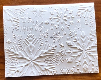 8 3D Embossed Snowflake Christmas Cards, White Winter Holiday Cards Set, Handmade Elegant Christmas Greeting Cards, Textured Snow Stationery