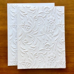8 3D Floral Cards, White Embossed Flower Note Card Set, Blank Botanical ...