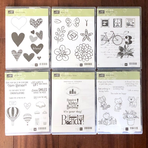 Stampin Up Retired Stamp Sets, I Heart Hearts, Flower Fest, Postage Due, Lift Me Up, Happiest Birthday Wishes, Pretty Kitty, DIY Card Making