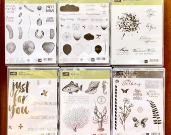 Stampin Up Gently Used Retired Stamps Sets, Balloon Builders, Balloon Celebration, Blooming with Kindness, By the Tide, Butterfly Basics