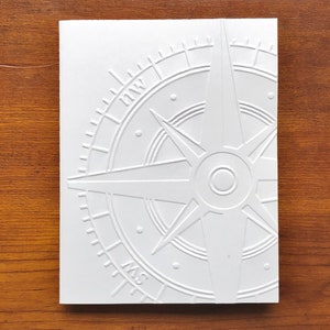 8 White Embossed Compass Cards, Blank Compass Rose Note Card Set ...