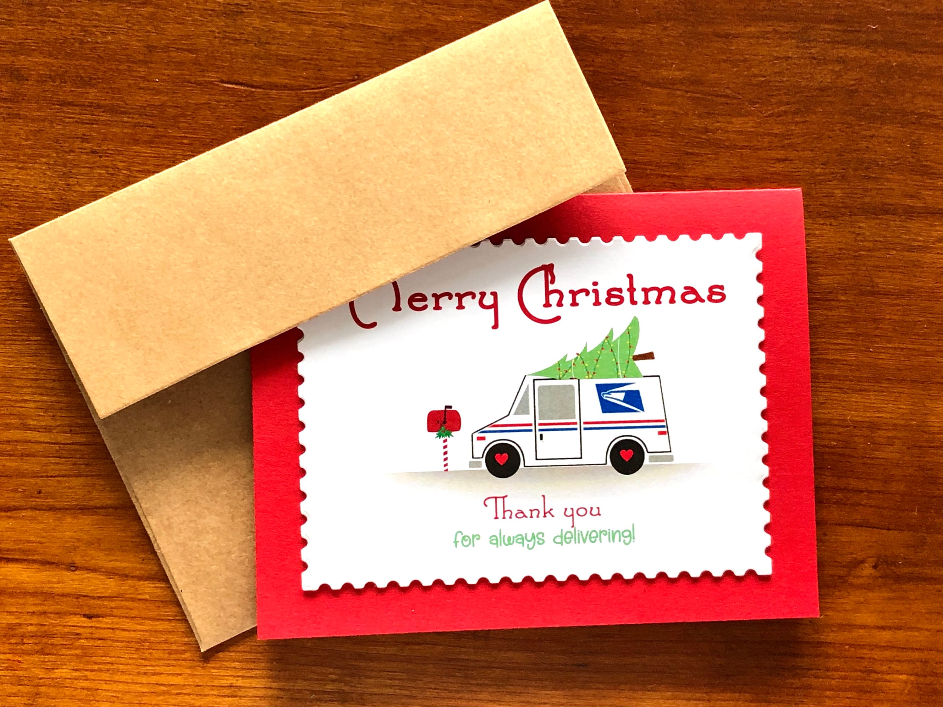usps thank you mail carrier christmas card or gift card holder, us