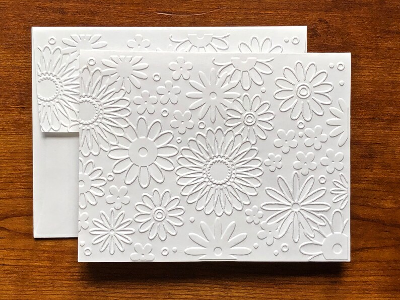 8 3D White Embossed Daisy Cards, Floral Note Card Set, Blank Botanical ...
