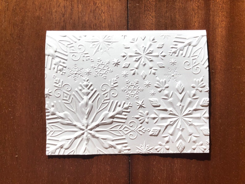 8 3D Embossed Snowflake Christmas Cards, White Winter Holiday Cards Set, Handmade Elegant Christmas Greeting Cards, Textured Snow Stationery image 5