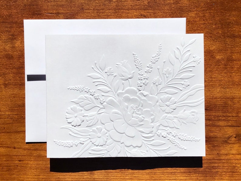 8 3D Embossed Floral Cards, White Flower Note Card Set, Blank Botanical ...