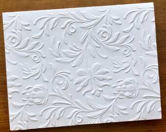 8 3D Floral Cards, White Embossed flower Note Card Set, Blank Botanical Writing Stationery, Hostess Gift, All Occasion Notes, Handmade Cards