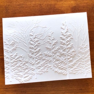 8 White Embossed 3D Christmas Tree Cards, Outdoor Snow Scene Holiday Note Cards, Elegant Christmas Card Set, Handmade Greeting Cards