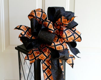 Halloween Wreath Bow, Wreath Bow, Halloween Plaid Bow, Halloween Swag Bow, Black Plaid Halloween Bow, Halloween Lantern Bow, Fall Swag Bow