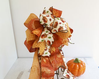 Fall Wreath Bow, Autumn Acorn & Leaf Decor, Farmhouse Style,  Lantern Decor