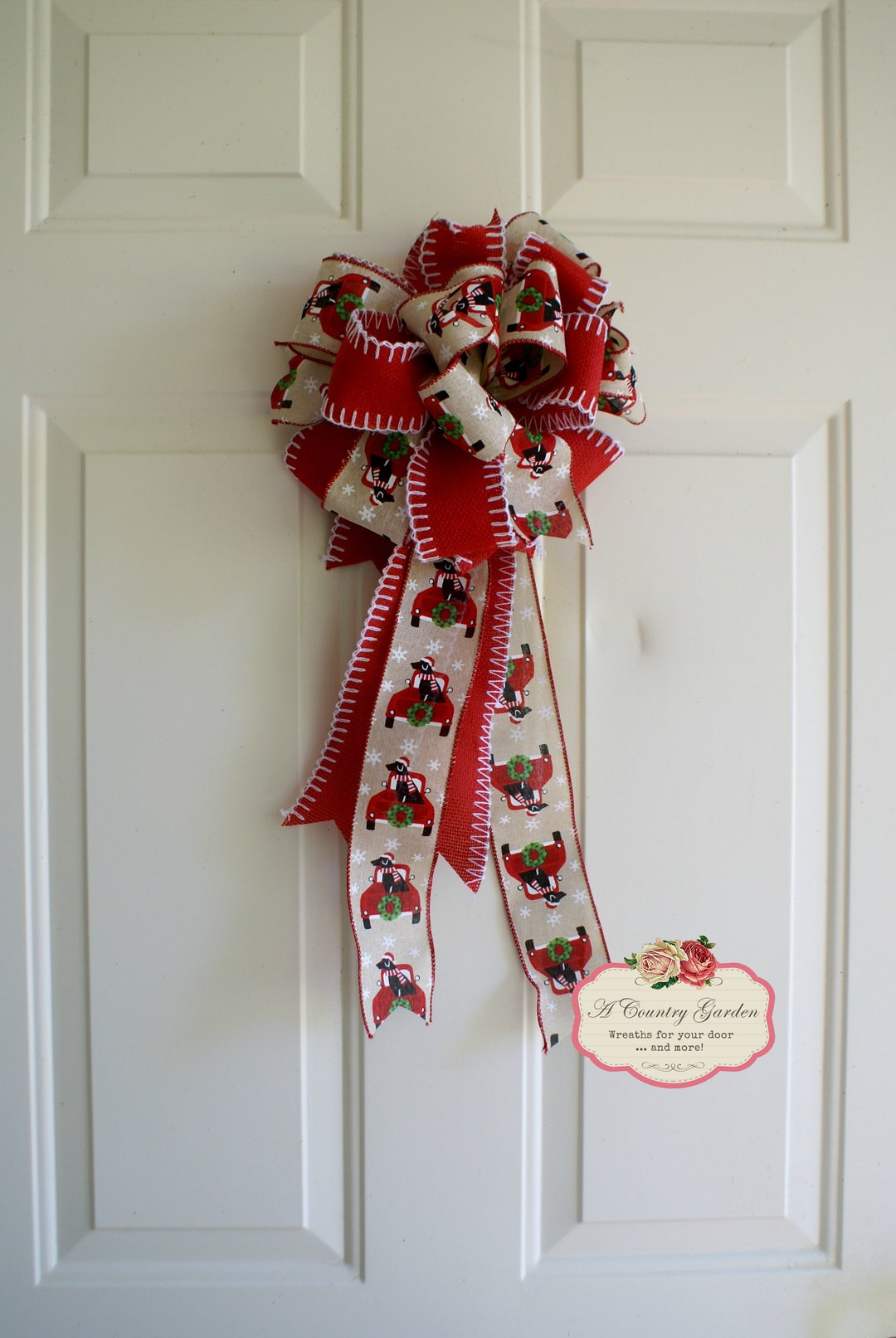 Christmas Bow for Wreath, Dog Lover's Christmas Bow, Wreath Bow, Black