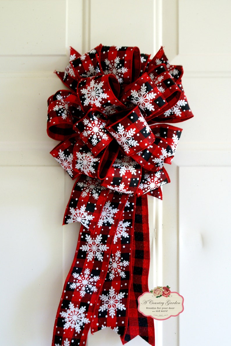 Christmas Bow Buffalo Check Wreath Bow Christmas Swag Bow Etsy