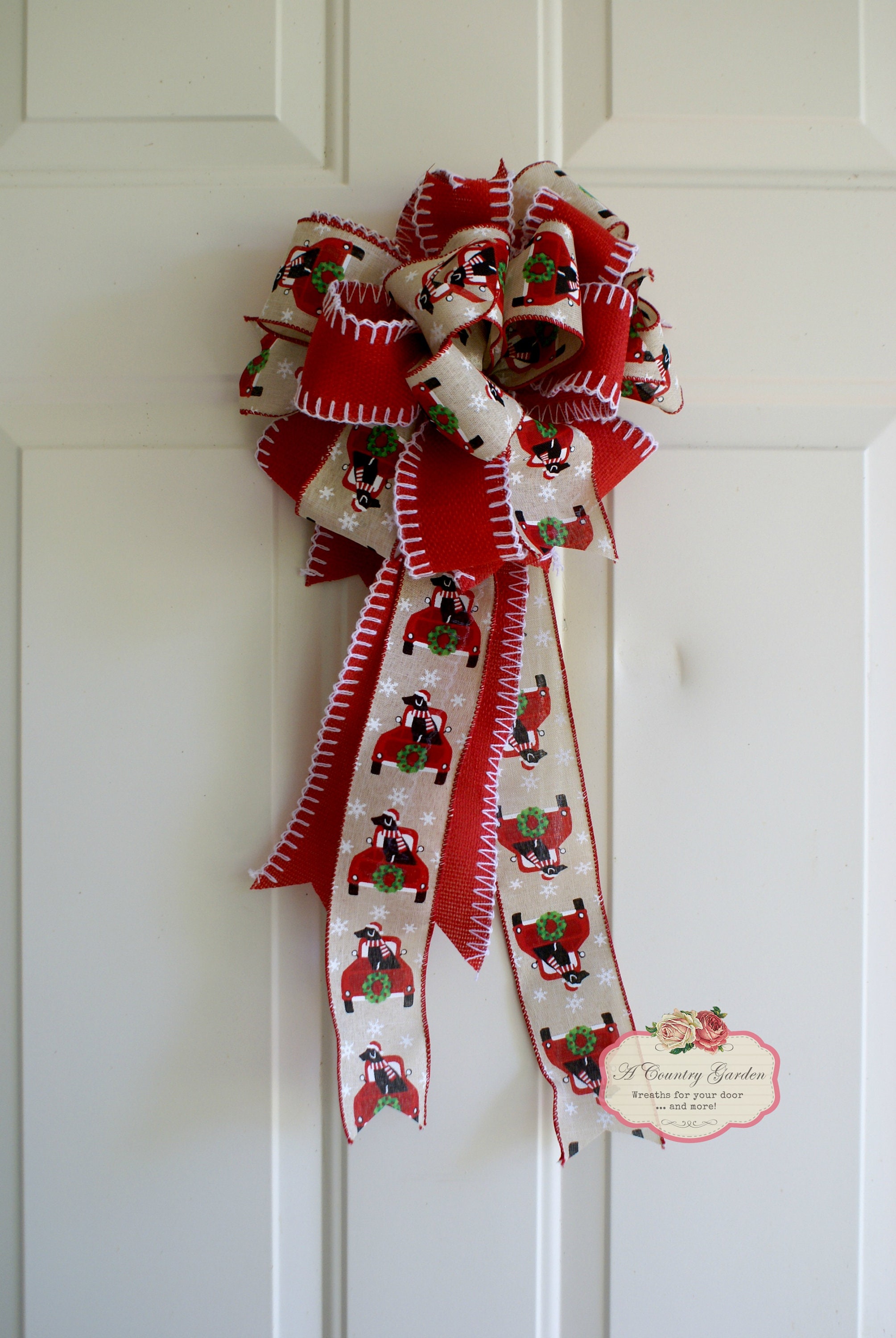 Christmas Bow for Wreath, Dog Lover's Christmas Bow, Wreath Bow, Black