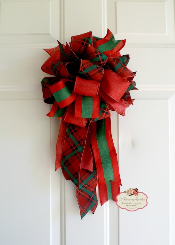 Christmas Plaid Wreath Bow Red Green Country Plaid Swag Bow | Etsy