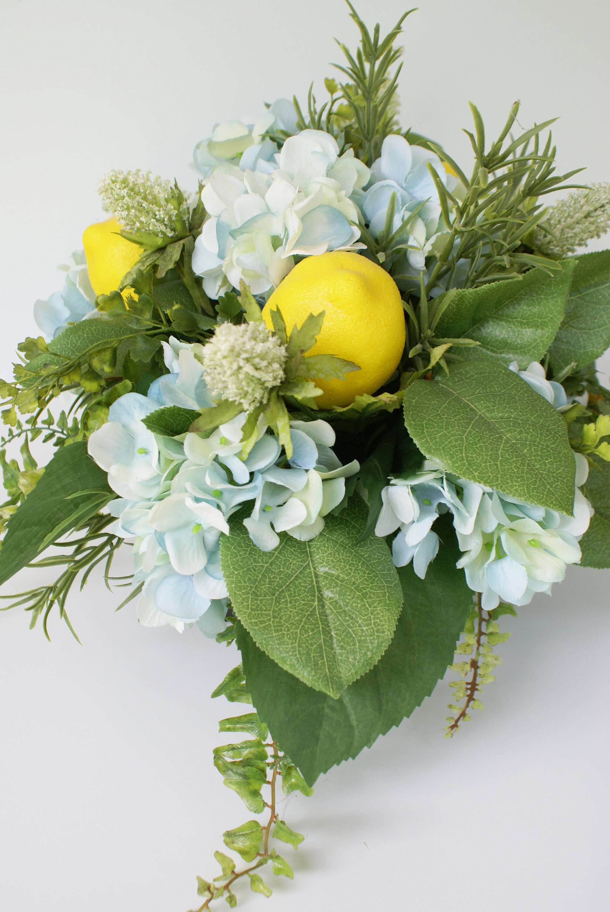 Blue Hydrangea Lemon Summer Centerpiece Hydrangea Farmhouse Etsy