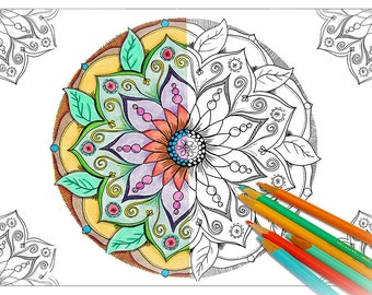 adult mandala coloring page - printable mandala coloring sheet - anti stress coloring - art therapy coloring page - grown ups coloring - zen